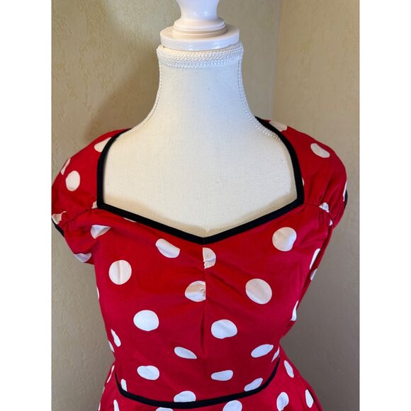 Disney Parks Authentic Red Polka Dot Dress With Black Trim - Picture 5 of 12